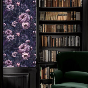 Papier Peint Dark Academia Spider Webs avec des fleurs violette