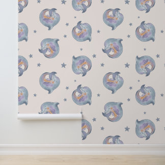 Papier Peint Dauphin aquarelle mignon et motif sans fin d'étoil