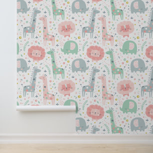 Papier Peint De mignons animaux de la jungle sur blanc