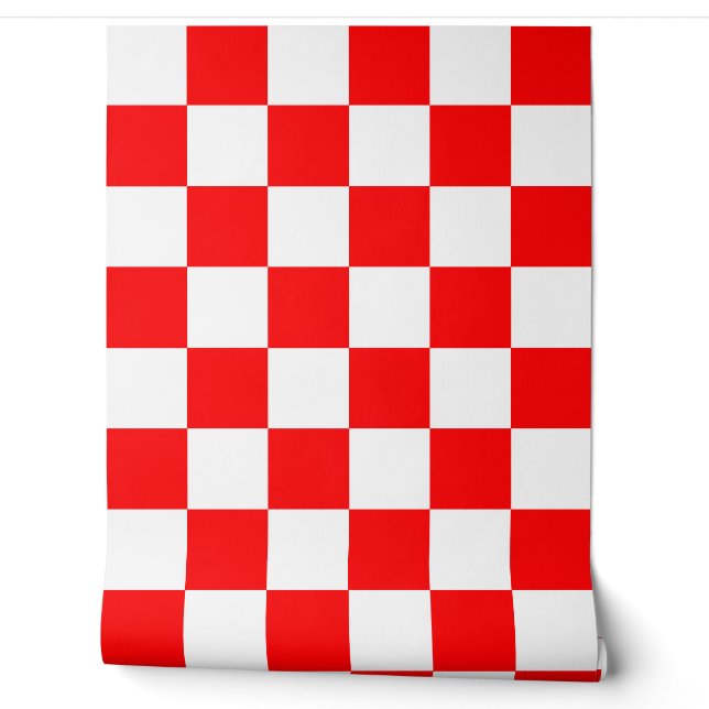 Papier Peint Décor blanc À damiers rouge (Déroulement)