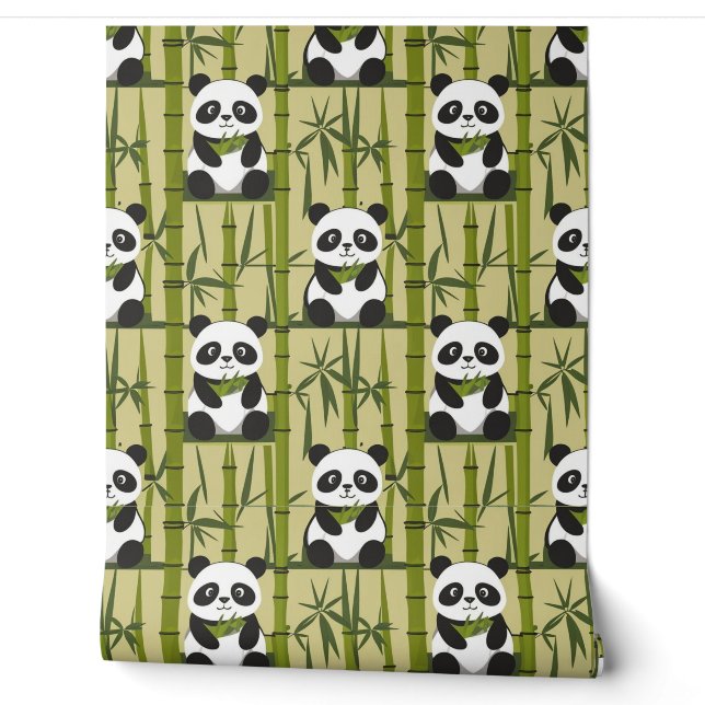 Papier Peint Décor mignon Panda et Bambou (Déroulement)
