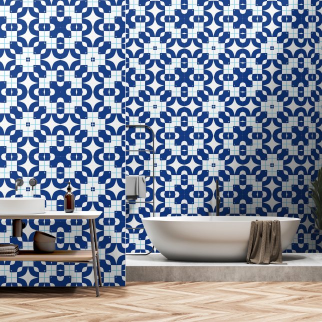 Papier Peint Décor oriental bleu (Salle de bain)