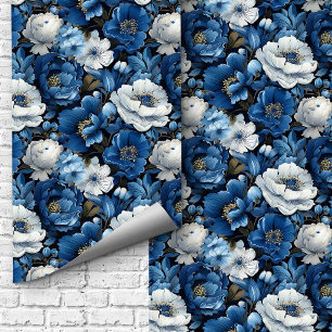 Papier Peint Décoratif Floral Ivoire Bleu Moderne