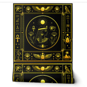 Papier Peint Déesse égyptienne antique Symboles sacrés Or Noir