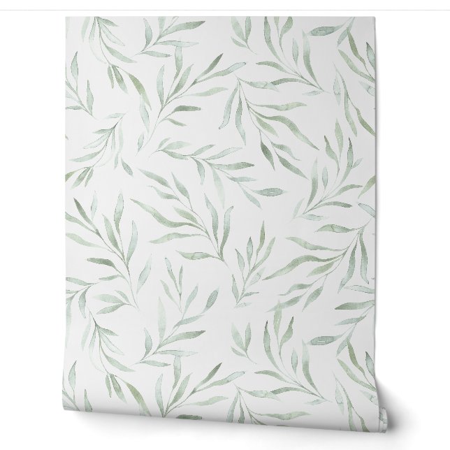 Papier Peint Délicat vert feuillage gris vert (Déroulement)