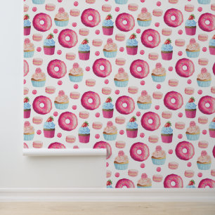 Papier Peint Délicieux Motif alimentaire de beigne rose