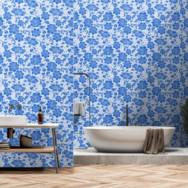 Papier Peint Dentelle florale bleu fabuleux (Salle de bain)