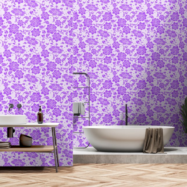 Papier Peint Dentelle florale mignonne violet (Salle de bain)