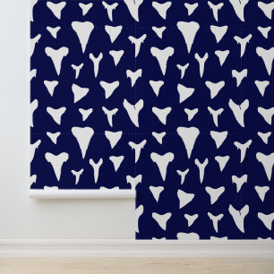 Papier Peint Dents de requin Motif Marine Bleu et Blanc