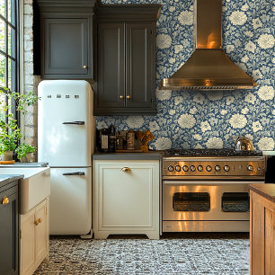 Papier Peint Design botanique bleu et beige Peel-and-Stick