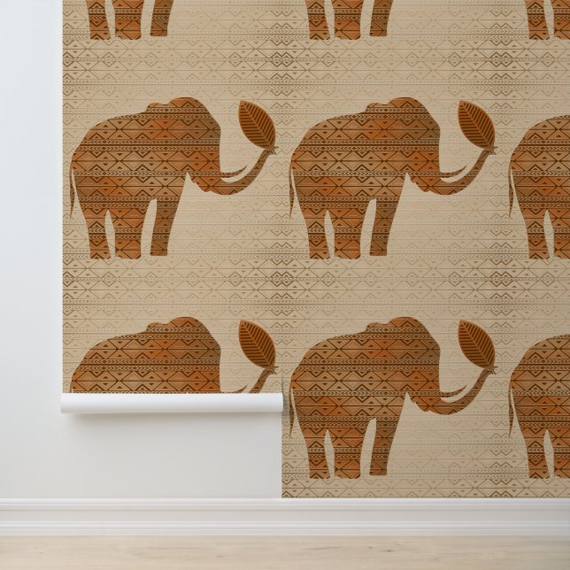 Papier Peint Design d'art tribal des éléphants (Application)