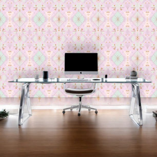 Papier Peint Design en mosaïque rose et verte