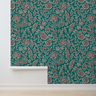 Papier Peint Design floral rétro avec fleurs et fruits.