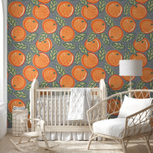 Papier Peint Design floral rétro avec oranges.