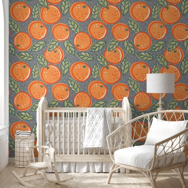 Papier Peint Design floral rétro avec oranges. (Enfants)
