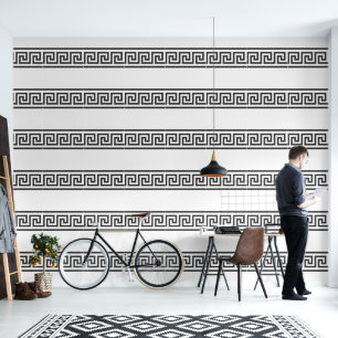 Papier Peint Designer Minimaliste Clé Grecque Noir