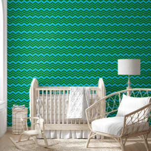 Papier Peint Dessin chevron zigzag bleu vert