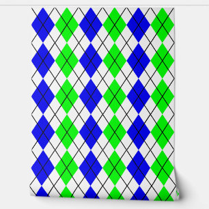 Papier Peint Dessin de diamant en argyle bleu vert blanc