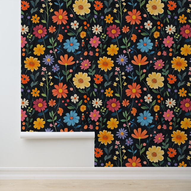 Papier Peint Dessins Motif à fleur de fleur Dessin noir (Application)
