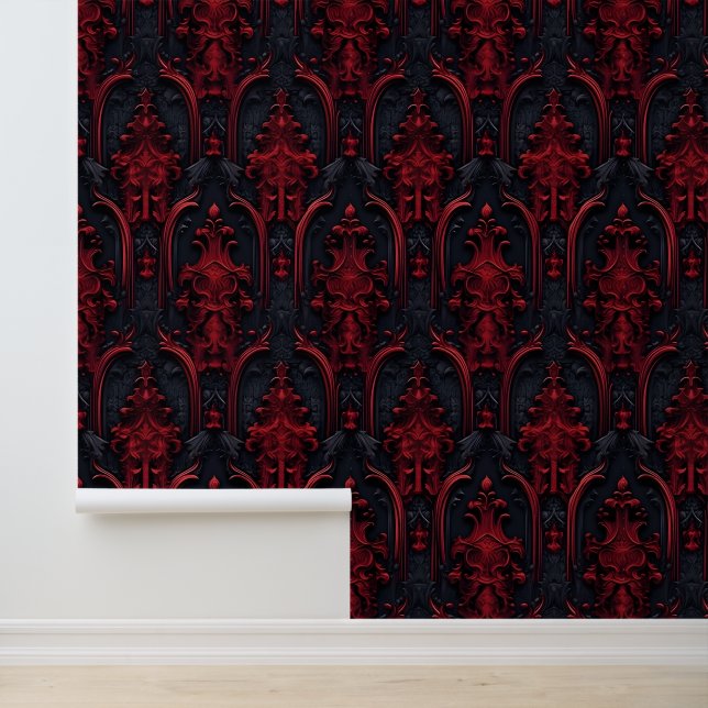 Papier peint d'Halloween baroque noir et rouge (Application)