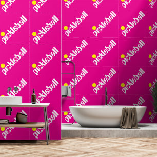 Papier Peint Diagonal Blanc Jaune Texte PICKLEBALL Sur Fond Ros
