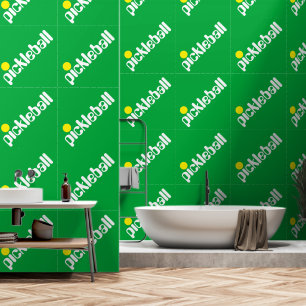 Papier Peint Diagonale Blanc Jaune PICKLEBALL Sur Vert Clair