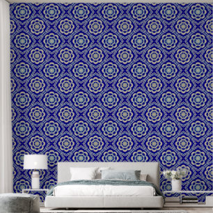 Papier Peint Diamant Kaleidoscope bleu blanc