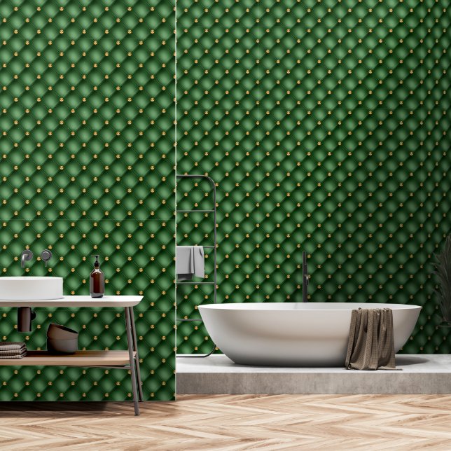 Papier Peint Diamant Vert Or Tufté (Salle de bain)