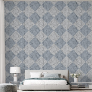 Papier Peint Diamond Check Crackle Texture Blanc et Bleu