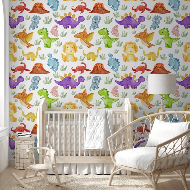 Papier Peint Dinosaur Aquarelle Salle Enfants (Enfants)