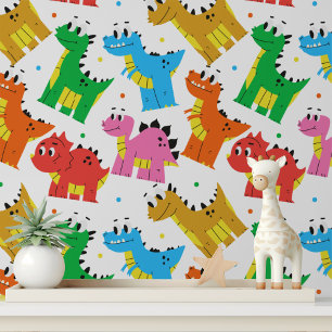 Papier Peint Dinosaure coloré mignon Motif pour enfants