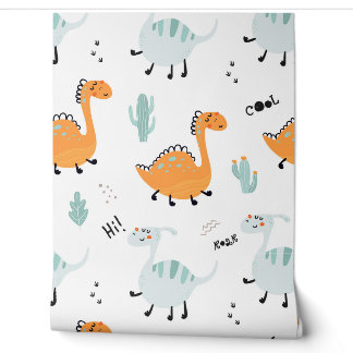 Papier Peint Dinosaures Amicaux Mignons Colorés Pour Chambre D'