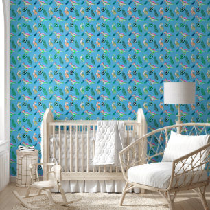 Papier Peint Dinosaures mignonnes et verdure Nourriture bleue