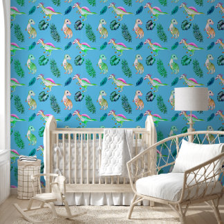 Papier Peint Dinosaures mignonnes et verdure Nourriture bleue
