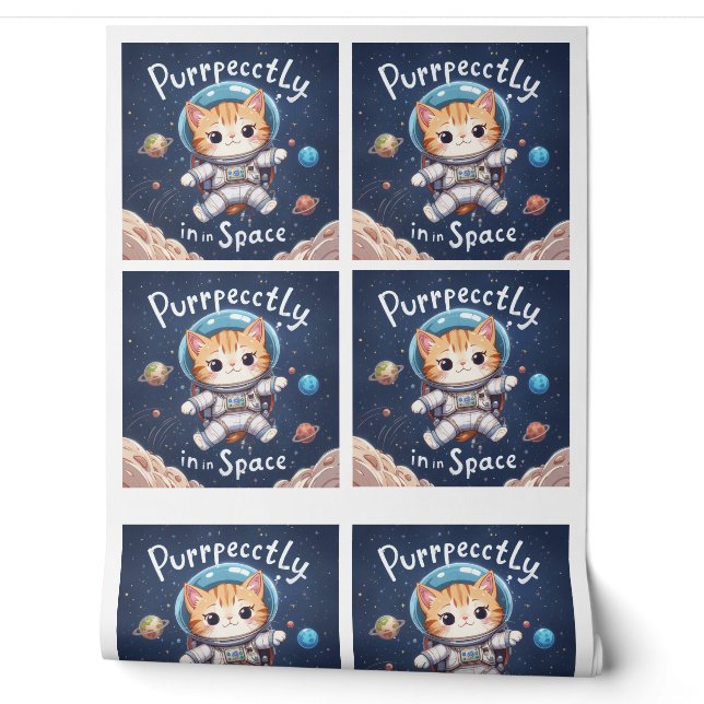 Papier Peint Directement dans l'espace Kawaii Astronaut Cat Gal (Déroulement)