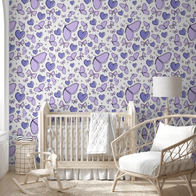 Papier Peint Doodle à papillon à violette esthétique (Enfants)