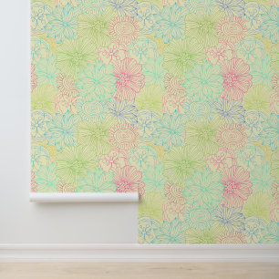 Papier Peint Doodle de crème colorée motif floral