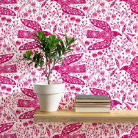 Doves et fleurs Magenta Rose et blanc Oiseau Art