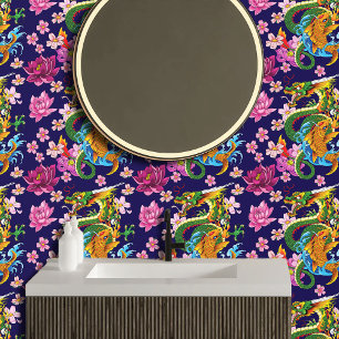 Papier Peint Dragon chinois vert Koi