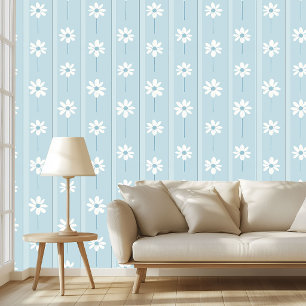Papier Peint Dusty Blue Daisy Élégant Motif Floral Sans Couture