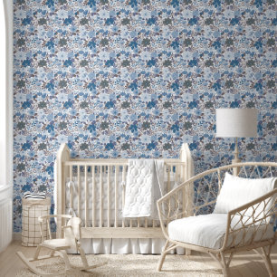 Papier Peint Dusty Blue & Grey Winter Sky Floral Garden