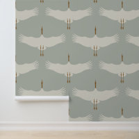 Dusty Blue Neutral Birds Grues Art Déco Motif