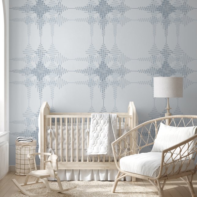 Papier Peint Dusty Blue Sound Wave Minimal Style (Enfants)