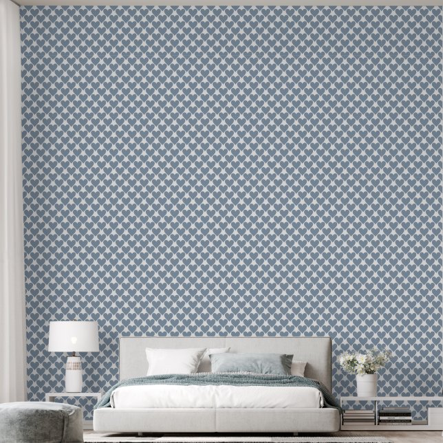 Papier Peint Dusty Blue Tranquillité : amovible - Coeurs serein (Chambre à coucher)