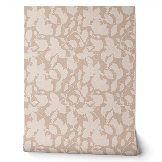 Papier Peint Earth Tone Magnolia sable beige floral mono (Déroulement)