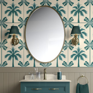 Papier Peint Échap Tropical Palm - Vert, Beige - Côté