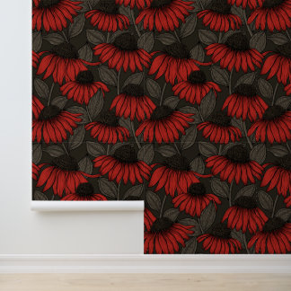 Papier Peint Echinacées rouges sur fond brun
