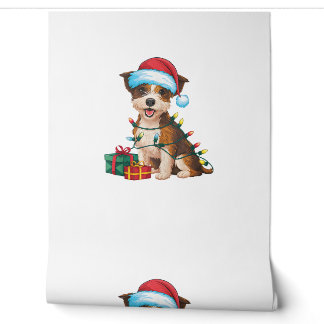 Papier Peint Éclairage de Noël Chapeau frontière Terrier Chien
