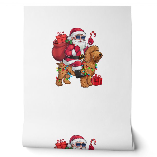 Papier Peint Éclairage de Noël Père Noël équitation Goldendoodl (Déroulement)