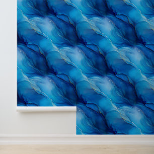 Papier Peint Effet de marbre Shimmer Bleu Esthétique européenne